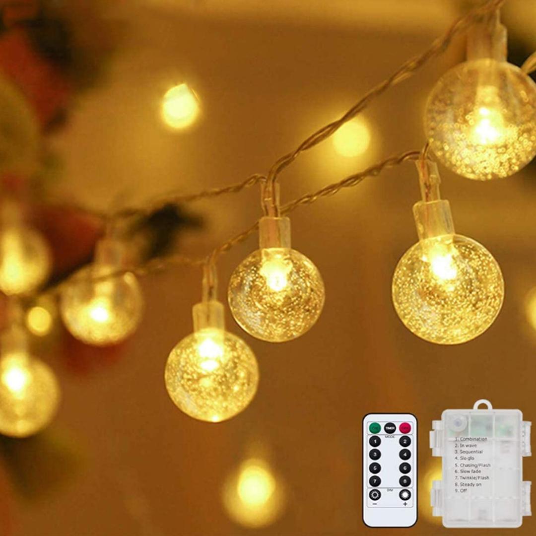 Metaku Globe Fairy Lights Battery Operated 33ft 80LED String Lights with Remote Waterproof Indoor Outdoor Hanging Decorative Christmas Lights for Home Party Patio Garden Wedding