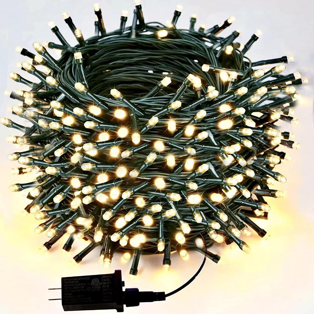 EEW 98.5FT 300 LED Christmas Lights, LED String Lights Indoor Outdoor Waterproof with 8 Modes and 6H Timer, Green Wire Decorative Twinkle Lights for Xmas Tree Holiday Home Decorations, Warm White