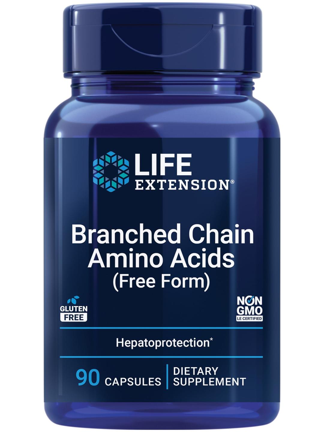 Life Extension Branched Chain Amino Acids (BCAAs), leucine, isoleucine, valine, Promotes Muscle Recovery After Exercise, Gluten-Free, Non-GMO, 90 Capsules