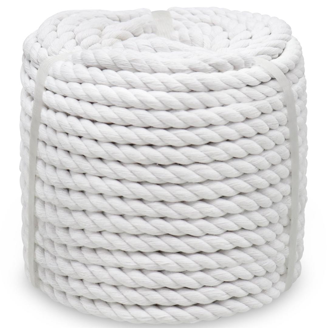 White Cotton Rope 1/2 Inch x 100 Feet - Twisted White Rope for Crafts Nautical Plant Hanger DIY Projects