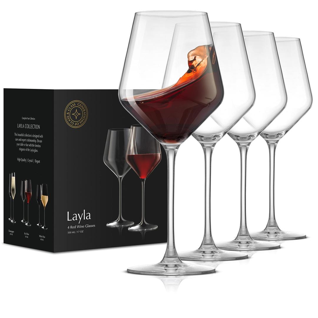 JoyJoltLayla Italian Red Wine Glasses, Set of 4 , 17 oz Clear – Made in Europe