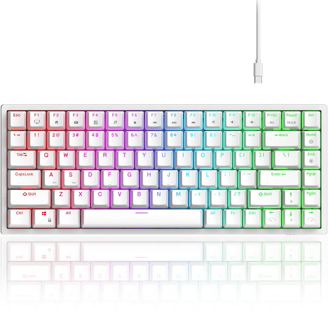 RK ROYAL KLUDGERK84 Wired RGB 75% Hot Swappable Mechanical Keyboard, 84 Keys Tenkeyless TKL Gaming Keyboard w/Programmable Software and High-Capacity Battery, RK Red Switch