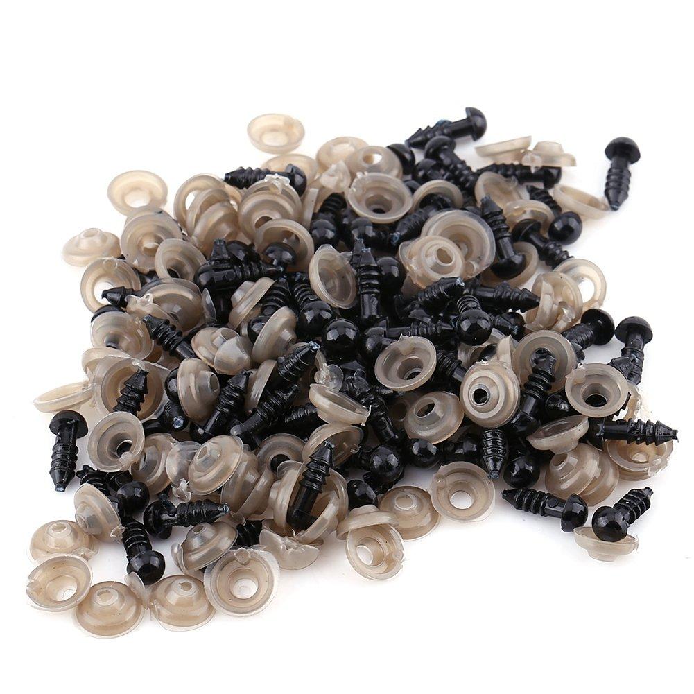 100 Pcs 6mm Black Plastic Safety Eyes and Noses, Small Doll Eyes Solid Stuffed Crochet Eyes with 100 Pieces Washers for Teddy Bear Puppet Plush Animal Doll Toys DIY Crafts Making