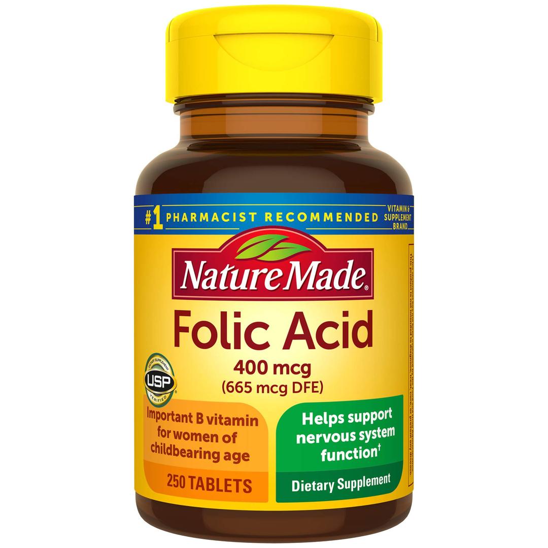 Nature Made Folic Acid 400 mcg (665 mcg DFE) Tablets, 250 Count (Pack of 3)