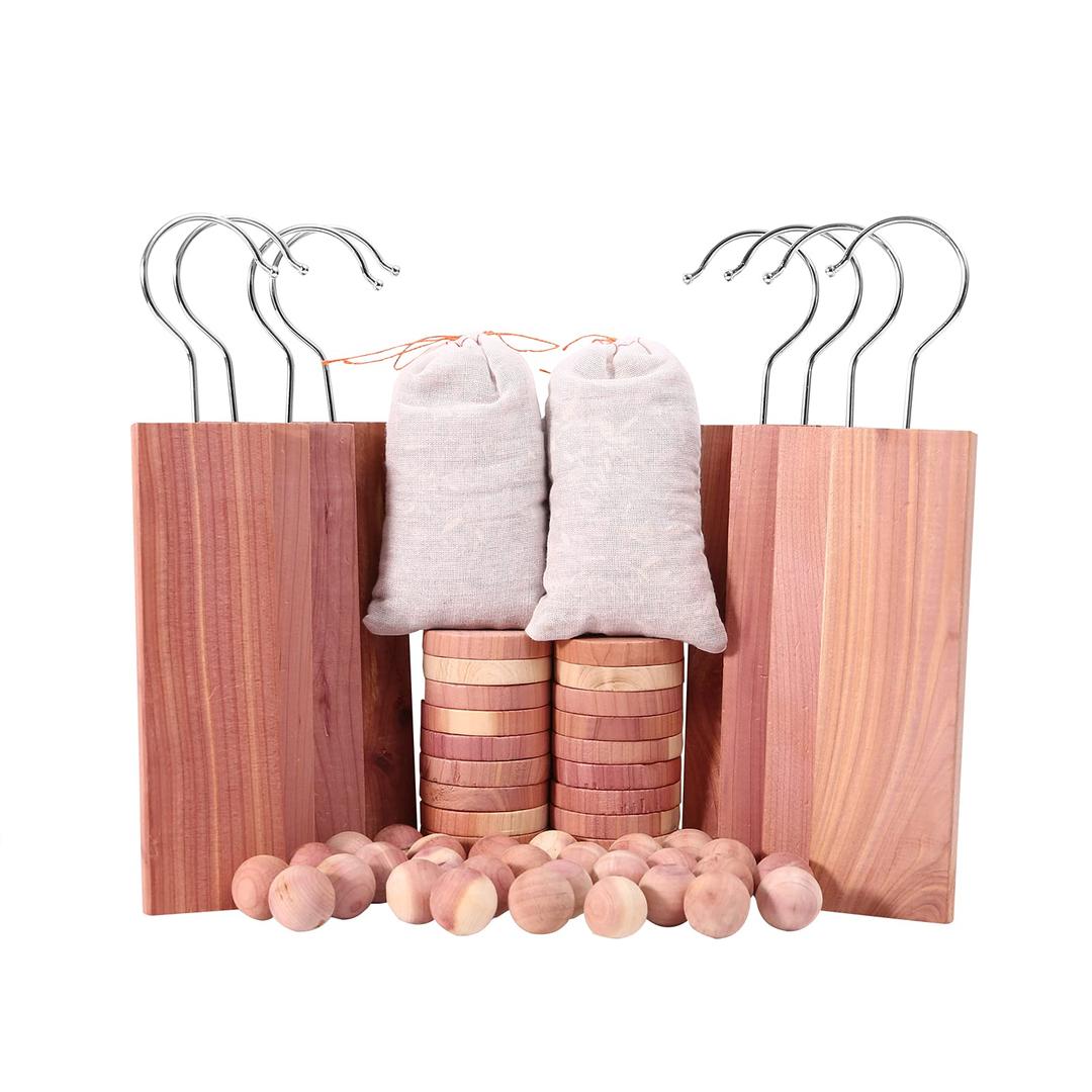 Cedar Blocks for Clothes Storage 60PCs, Red Cedar Hang Ups, Cedar Balls, Cedar Rings and Cedar Sachet Bags for Closets and Drawers