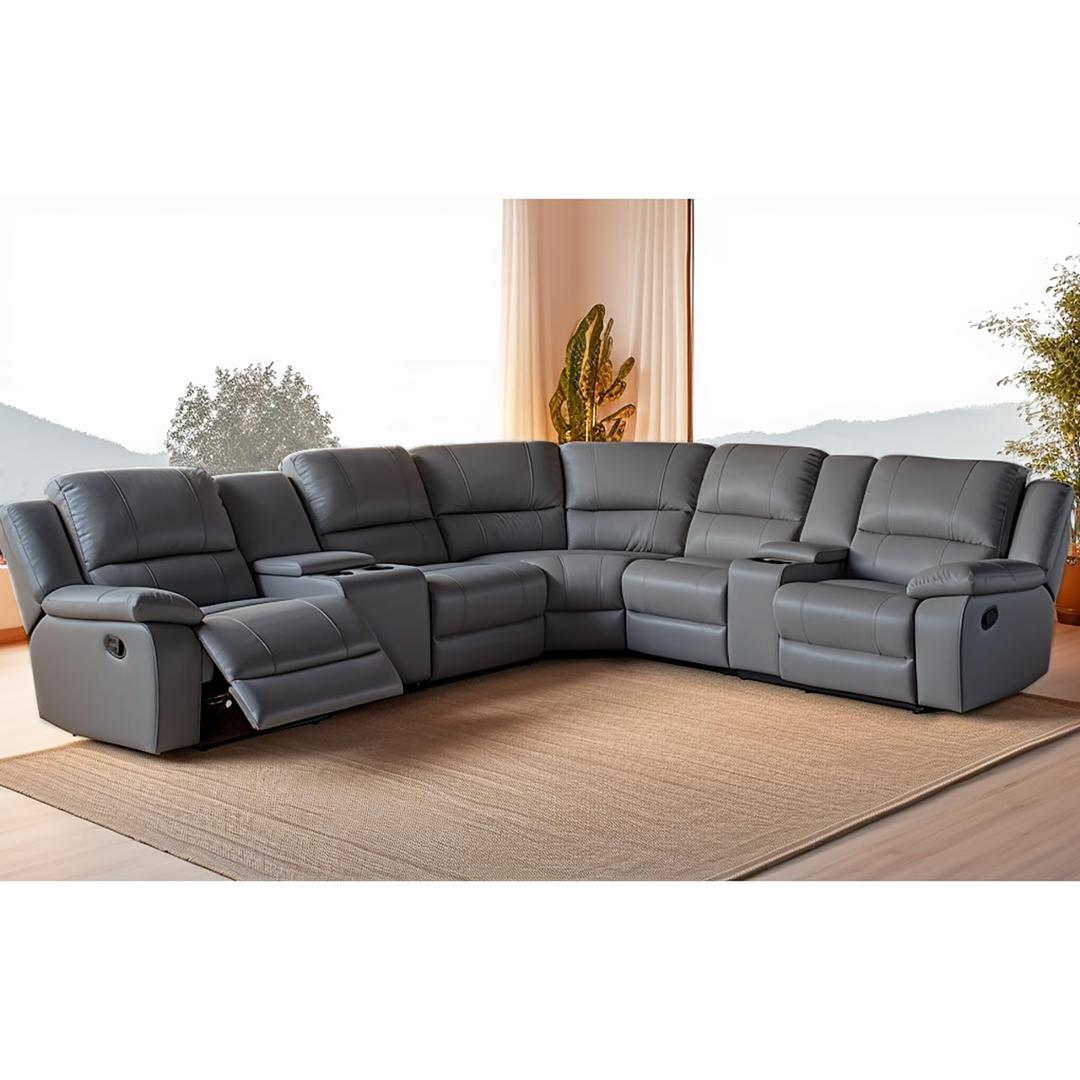 Modular Sectional Sofa PU Leather Manual Recliner Sofa Symmetrical Sectional Couches for Living Room Livingroom Furniture Sets, Grey