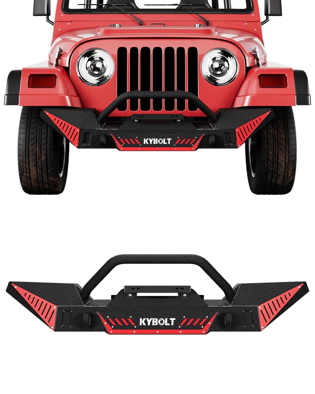 Rock Crawler Front Bumper for Jeep Wrangler TJ & YJ 1987-2006 - Installation Kit, Carbon Steel Surface, DIY Painting, Textured Armor, Winch Plate