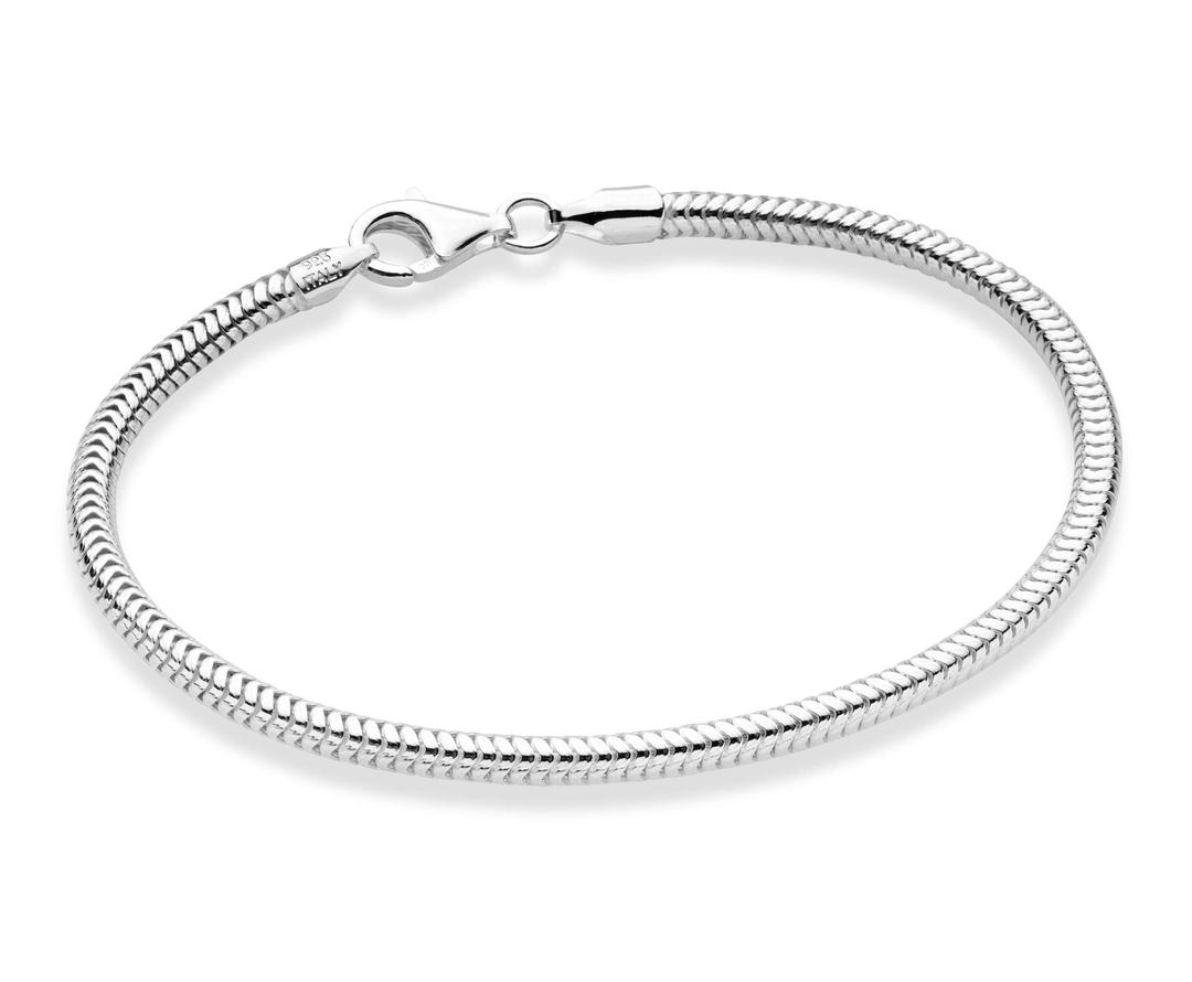 MiabellaSolid 925 Sterling Silver Italian 3mm Snake Chain Bracelet for Women Men, Charm Bracelet, Made in Italy