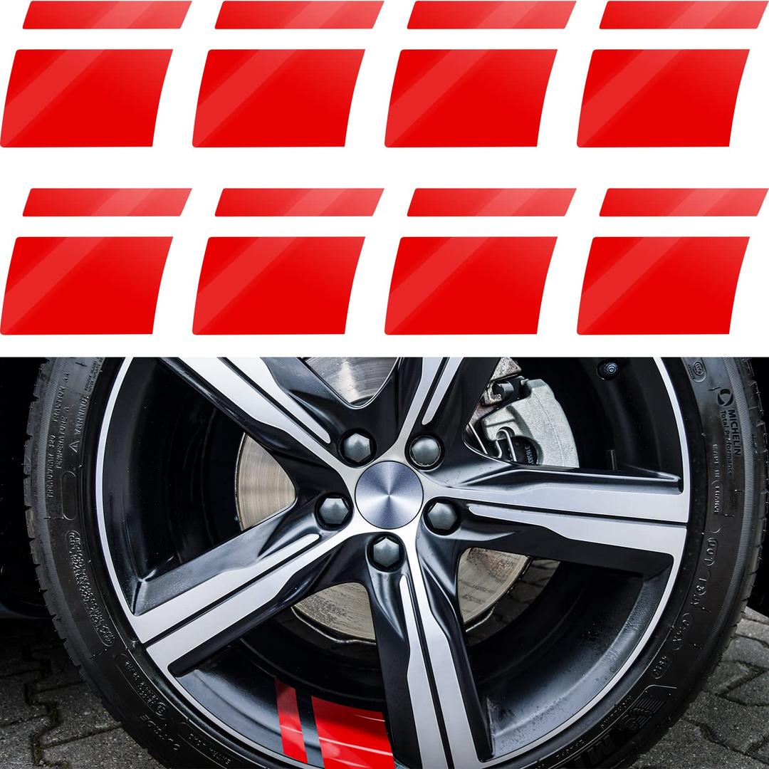 Tallew 8 Pcs Wheel Rim Decal Stripes Car Decals for 18-21 Inch Wheels Reflective Car Stickers 2.36 x 2.75 Inch Automotive Decals Hash Stripe Stickers Tire Rim Safety Decoration Accessories(Red)