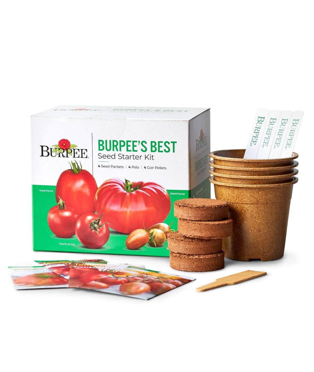 BurpeeBest Starter Kit | SuperSauce, Fourth of July, Shimmer & Steakhouse | 4 Tomato Seed Packets, 4 Pots, 4 Coir Pellets & 4 Plant Markers