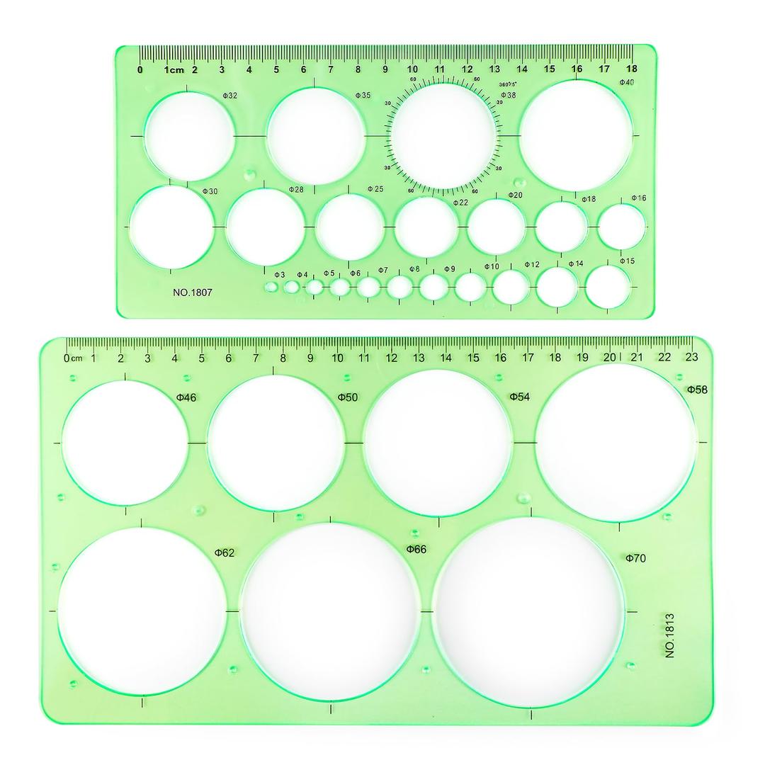 2Pcs Circle Template for Drawing Drafting Geometric Circle Ruler for Painting Circle Round Drawing Templates Plastic Transparent Circle Drawing Tool for School Office Supplies