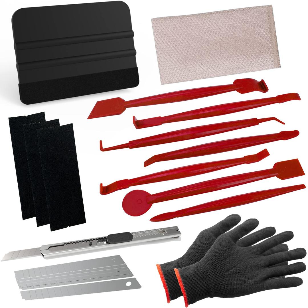 Vinyl Wrap Tool Kit Window Tint Kits for Automotive Vinyl Wrap, Window Film Installation, Include 7PCS Tinting Squeegee, Felt Squeegee, Vinyl Wrap Gloves, Cleaning Cloth and Snap-off Utility Knife