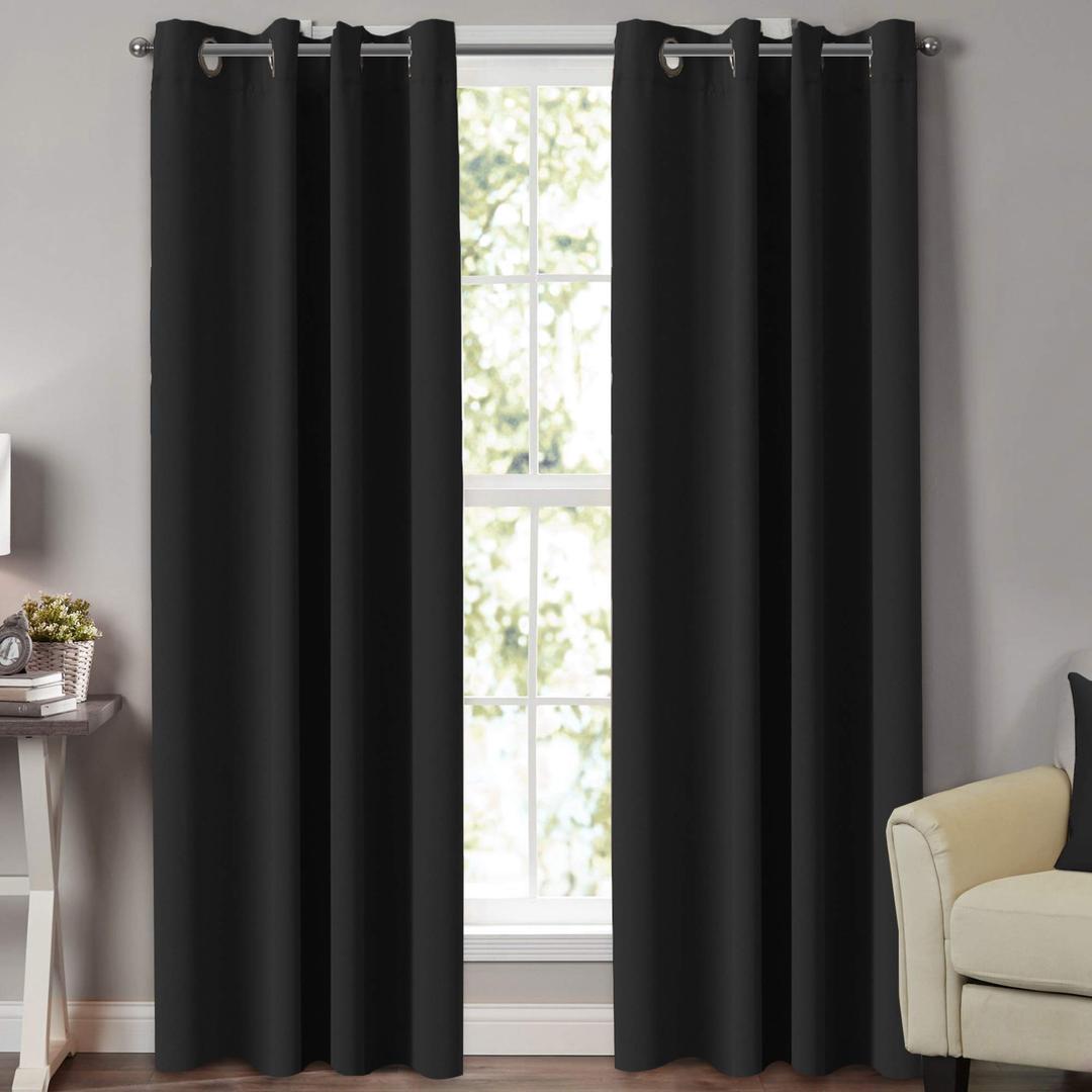 Blackout Curtains Panels for Bedroom/Living Room - Home Decoration Thermal Insulated Solid Grommet Blackout Curtains/Drapes for Hall/Dining Room (2 Panels, 52 by 96 Inch, Black)