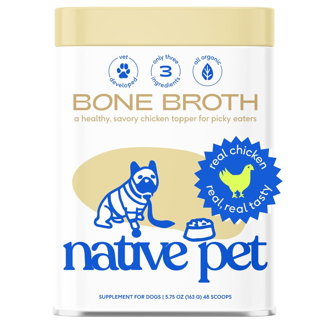 Native Pet Bone Broth for Dogs and Cats – Chicken Broth for Cats & Dogs - Dog Bone Broth Powder, Dog Food Topper for Picky Eaters - Dog Gravy Topper for Dry Food – Dog Broth & Cat Broth – 5.75 oz