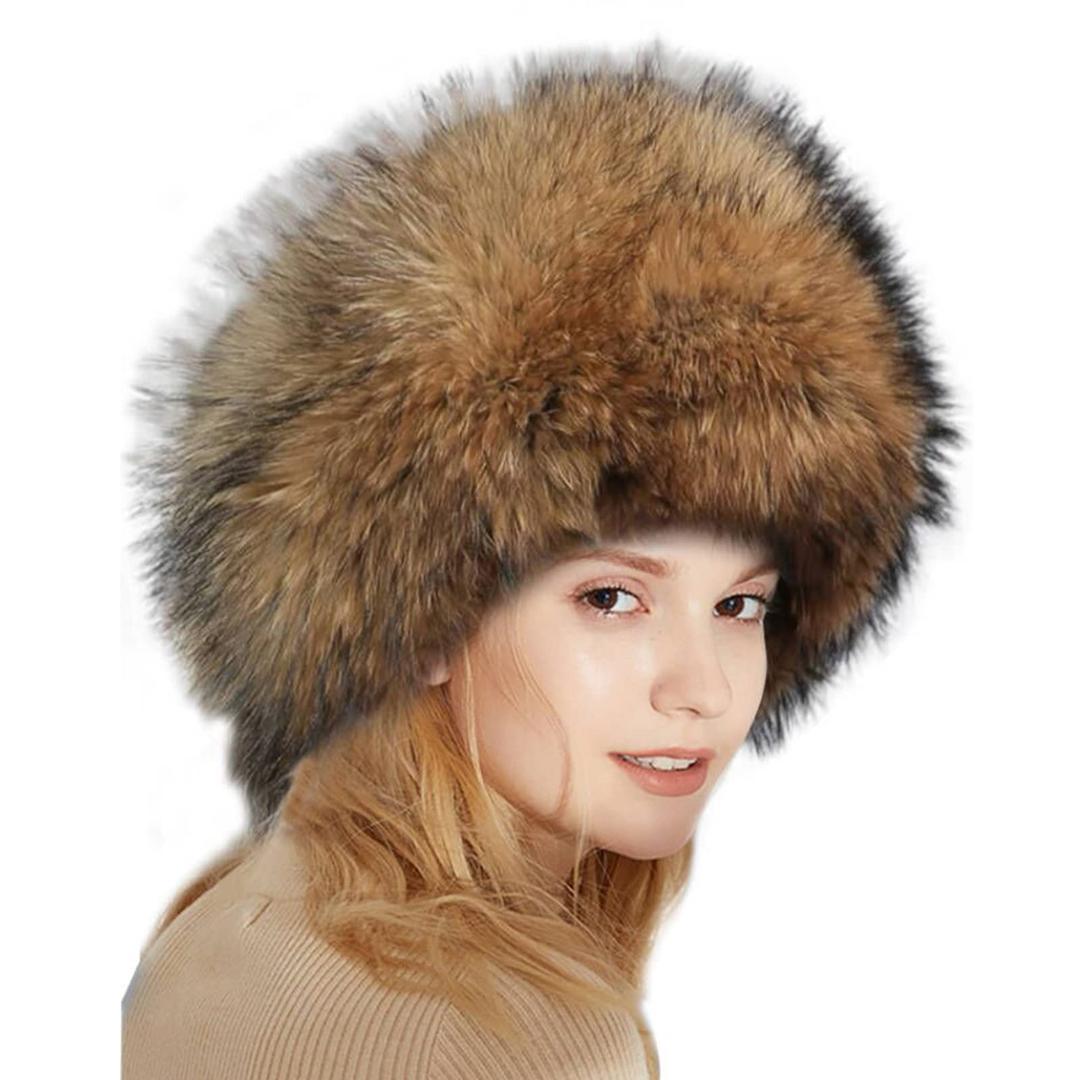 Valpeak Real Fur Hats for Women Winter Russian Fox Fur Hat Fluffy Fuzzy Furry Tail Outdoor Cold Weather