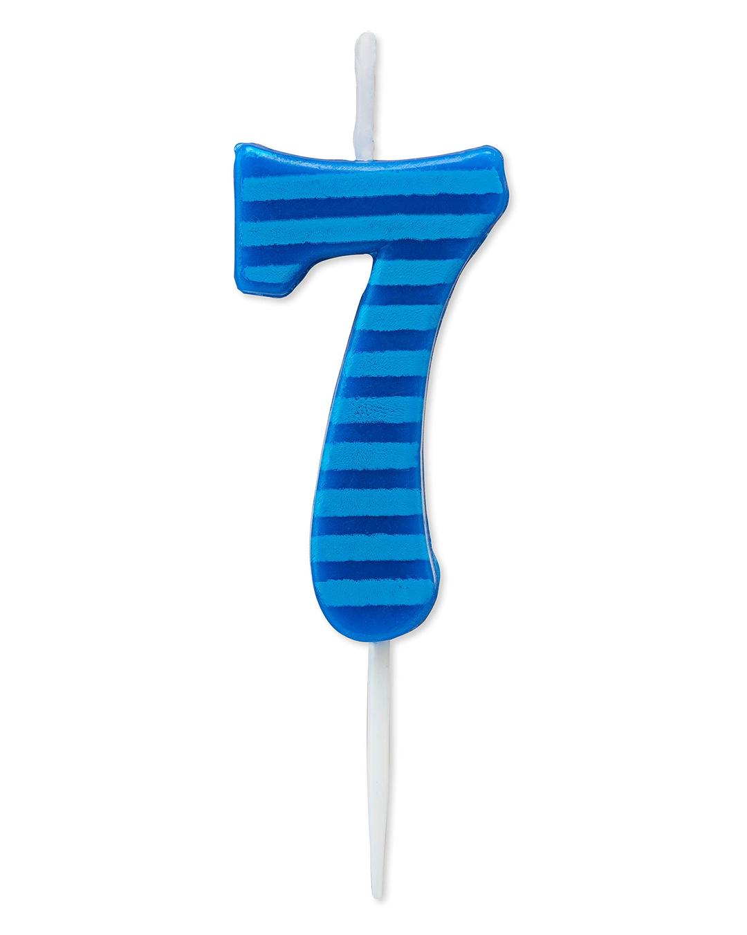 Papyrus Number 7 Birthday Candle, Blue Stripes (1-Count)