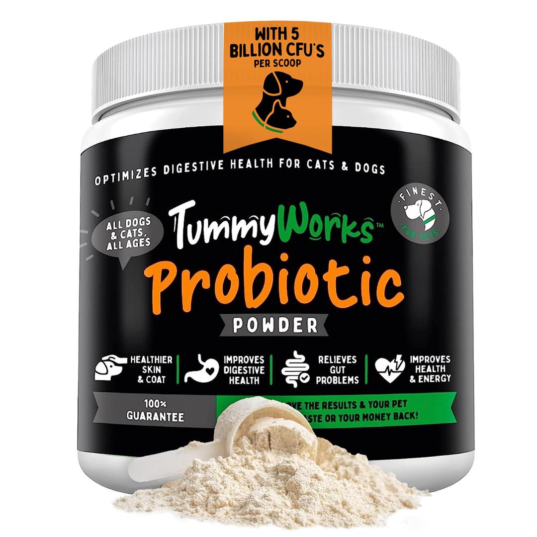 TummyWorks Probiotic Powder for Dogs & Cats. Probiotics For Digestive Health, Immune Support, Diarrhea, Gas, Itching & Seasonal Allergies. With Digestive Enzymes & Prebiotics. Made in USA - 160 Scoops