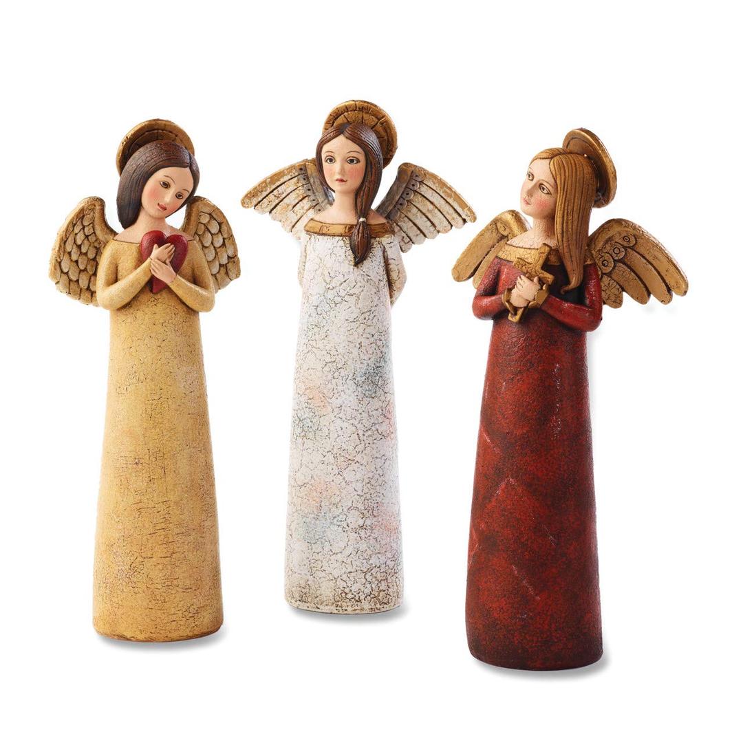 DEMDACO Angel Crackle Red 8 inch Resin Stone Christmas Collectible Figurines Set of 3