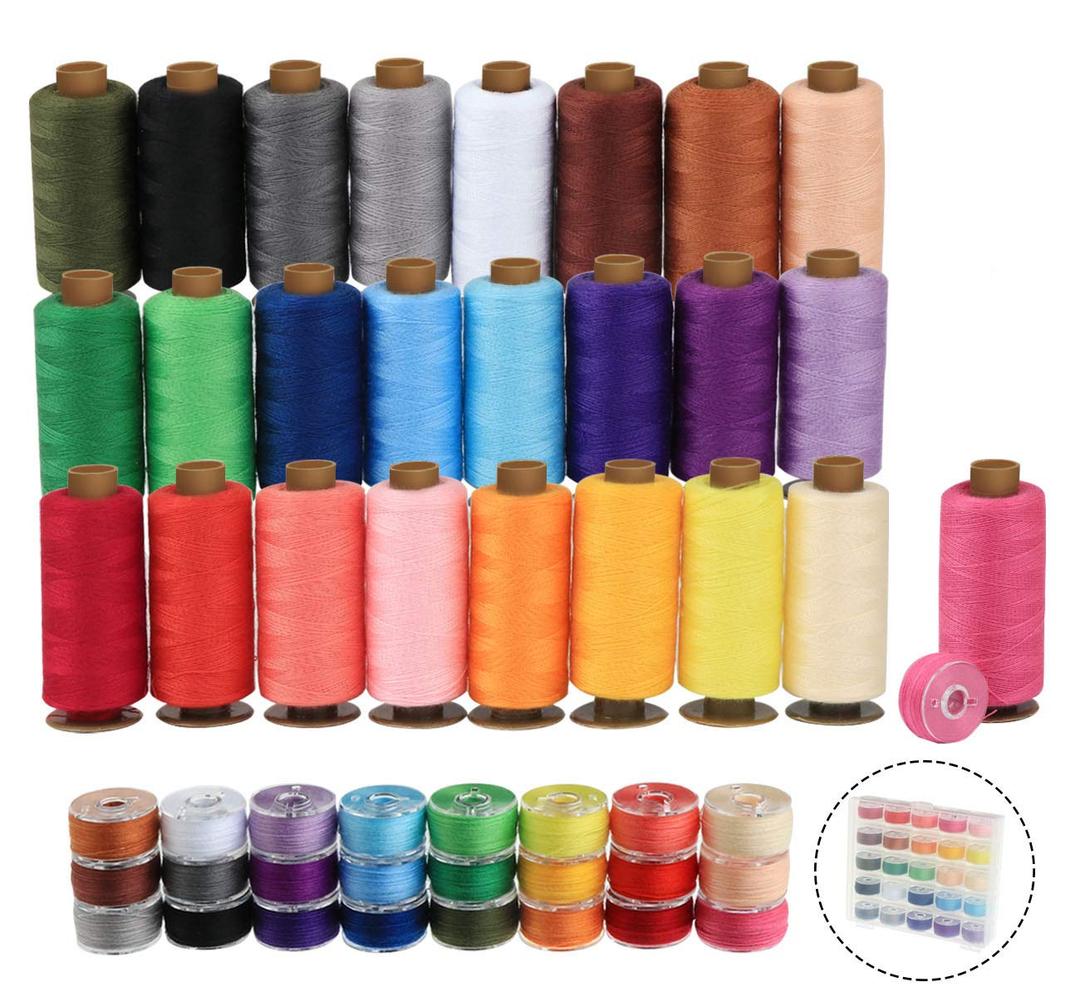 ilauke 50Pcs Bobbins Sewing Thread Kit, 400 Yards per Sewing Thread Spools, Prewound Bobbin Thread, Sewing Machine Thread for Brother Singer Janome Machine, 25 Colors