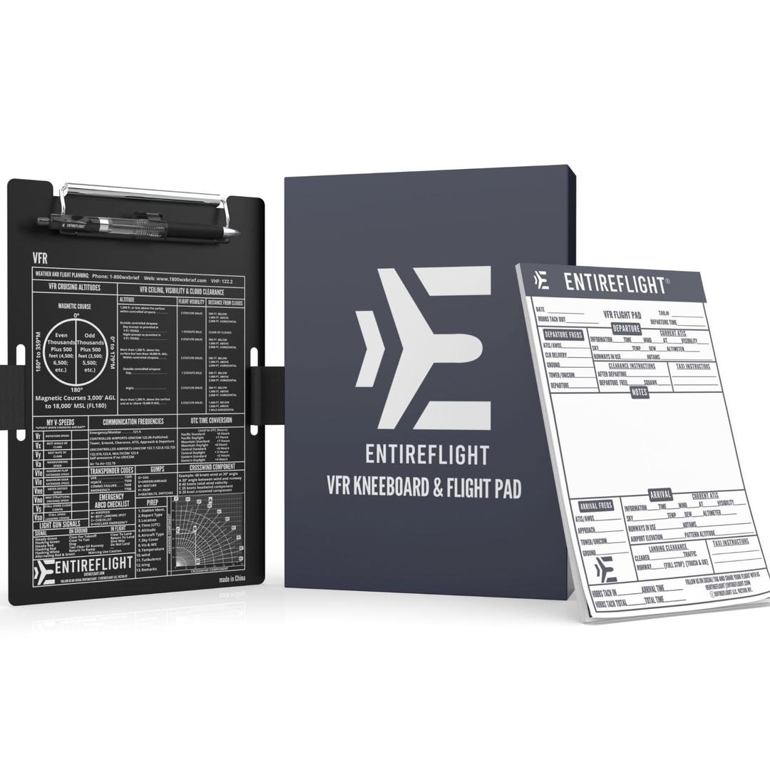 Aviation Pilot Kneeboard VFR Black with Structured Notepad-Premium Pilot Gear & Flight Bag Accessory-Airplane Grade Aluminum-Elastic Knee Board Strap & Pen-Box Included for Pilots Gifts.