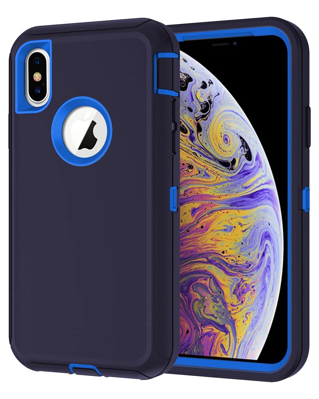 I-HONVA for iPhone Xs Max Case Shockproof Dust/Drop Proof 3-Layer Full Body Protection [Without Screen Protector] Rugged Heavy Duty Cover Case for Apple iPhone Xs Max 6.5-inch, Navy Blue