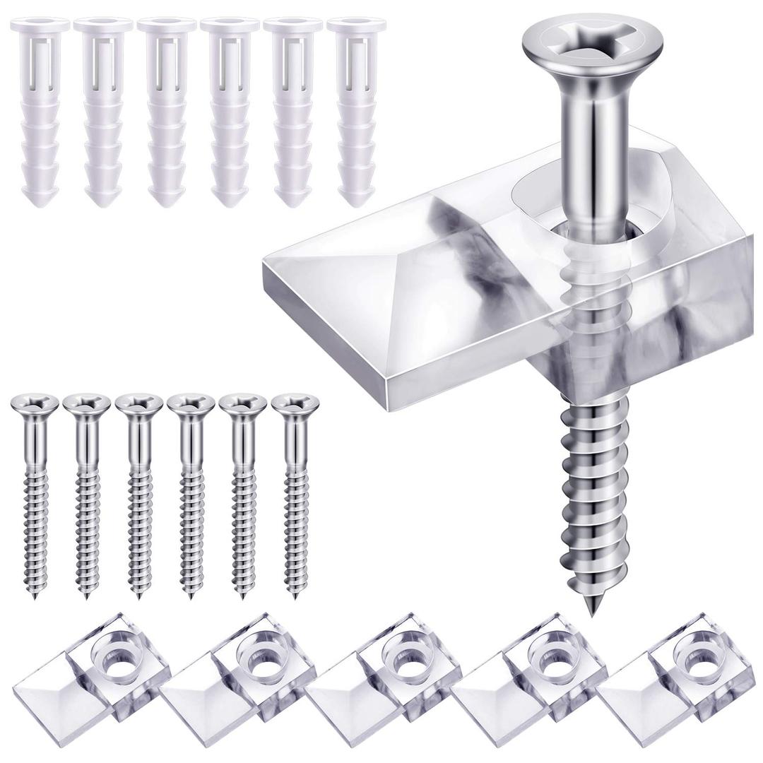 Blulu 20 Pack Mirror Holder Clips Glass Retainer Clips Kit for 6 mm in (6/25) Glass Mirror Hanging Kit Mirror Hanging Hardware with Screw and for Fixing Mirror Cabinet Door(Classic Style)