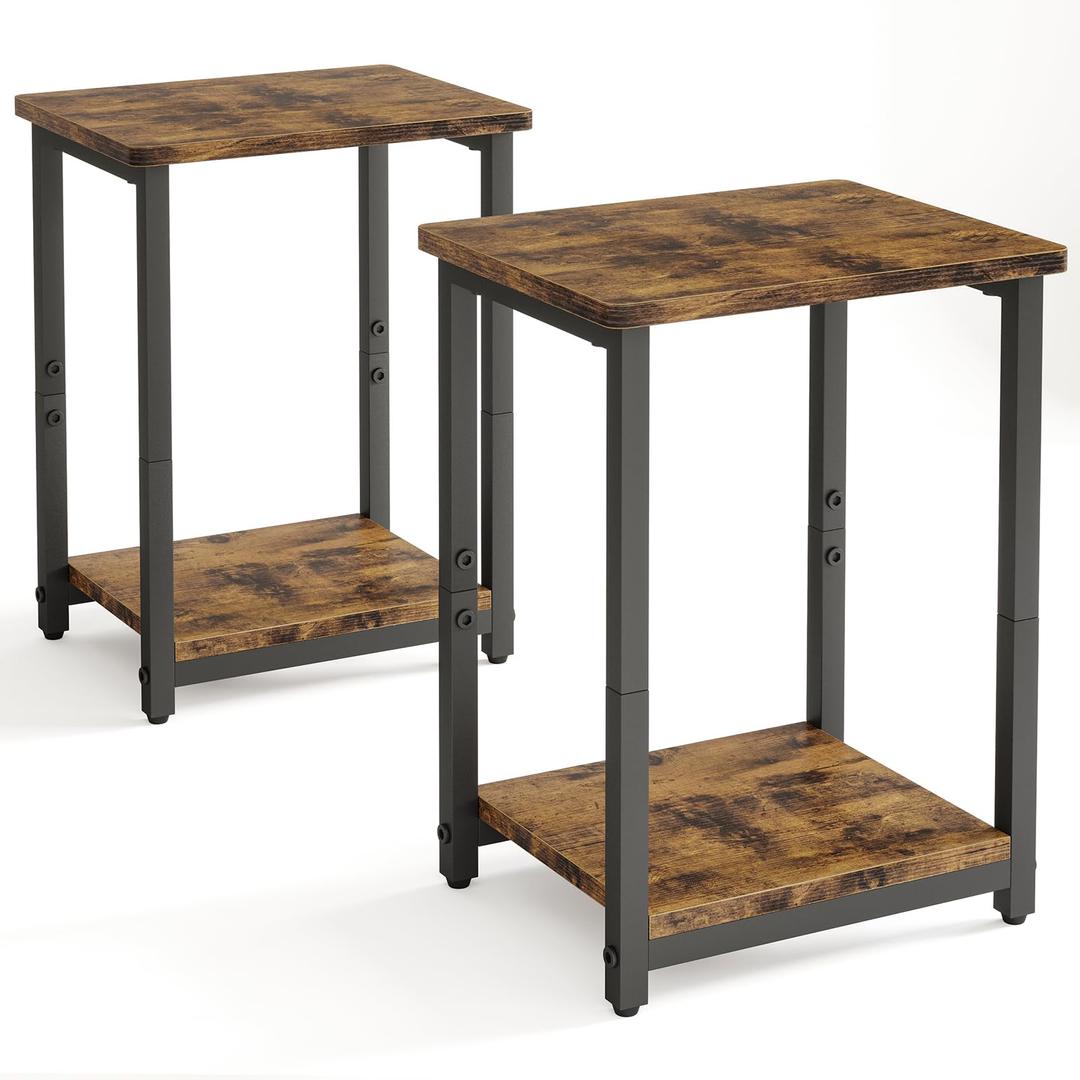 Fixwal Side Tables Set of 2, 2-Tier Small End Table Sofa Table Nightstand Bedside Table for Living Room, Bedroom, Office, Rustic Brown and Black