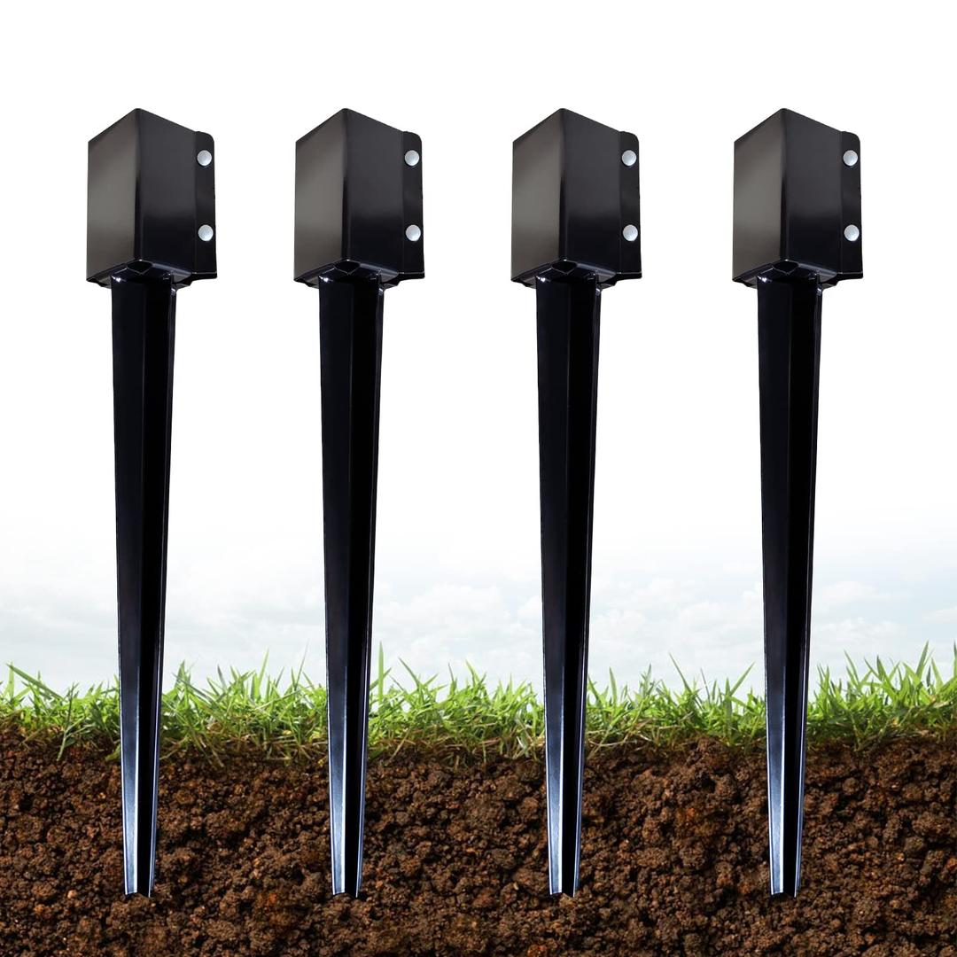 ARIFARO Fence Post Anchor 32 inch Ground Spike Heavy Duty Metal Black Powder Coated Fence Stakes Post,4x4 inch(3.5 x3.5 inch Inner) Pack of 4