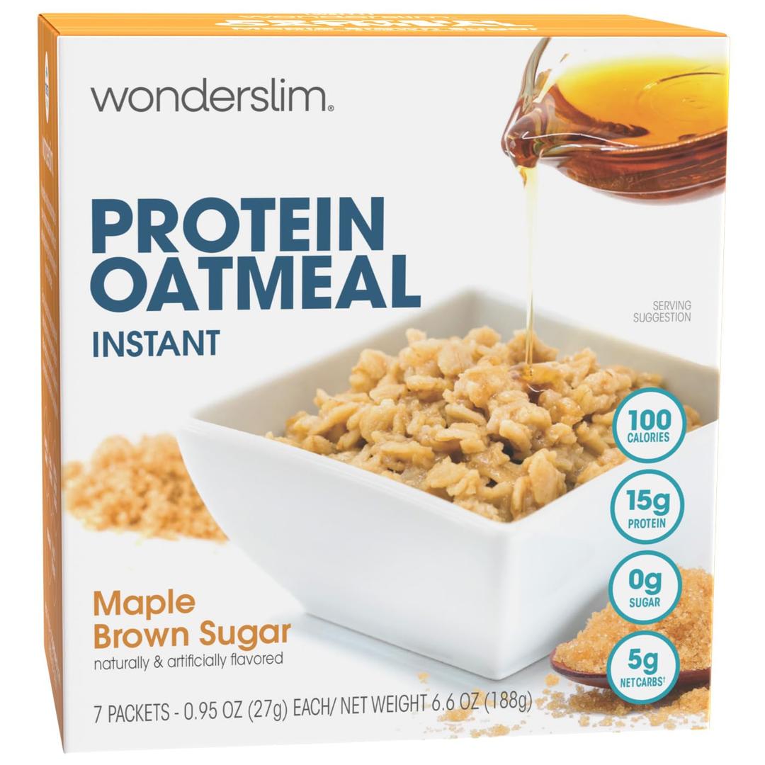 WonderSlimInstant Protein Oatmeal, Maple Brown Sugar, Gluten Free, Low Carb, Low Sugar (7ct)