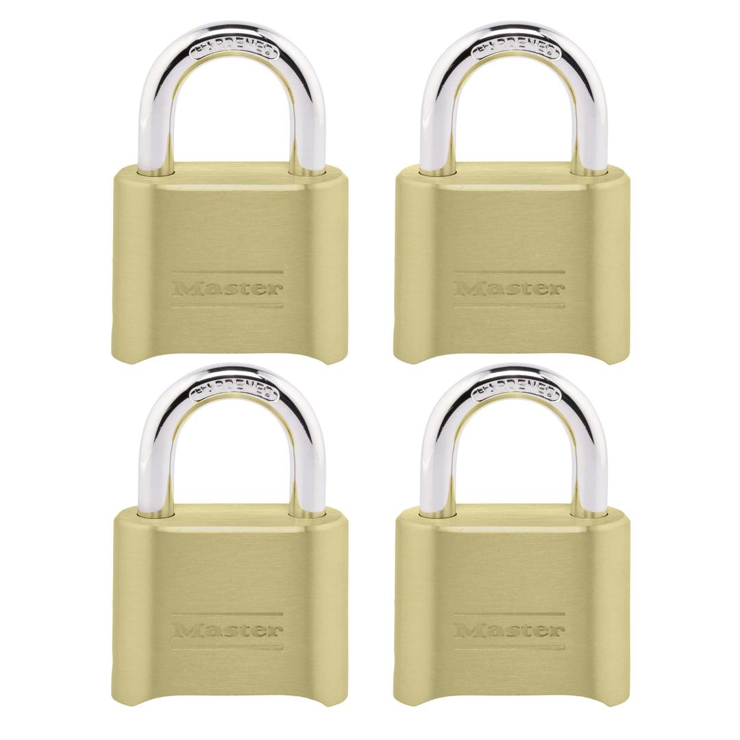 Master LockGold Combination Padlock, Gate Lock for Outdoor Fence or Shed, Small Lock with Customizable Code for Indoor or Outdoor Storage, 4 Pack, 175EC4