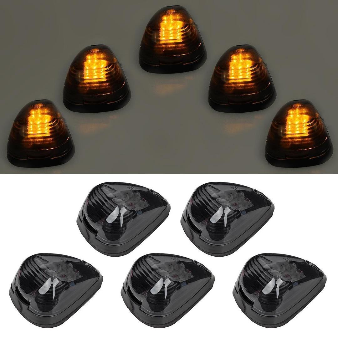 Guoord 5pcs Smoke Lens With Amber LED Cab Roof Marker Lights, Roof Top Lamp Running Light Replacement Accessories For Ford 1999-2016 F150 F250 F350 F450 F550 Super Duty Pickup Trucks SUV