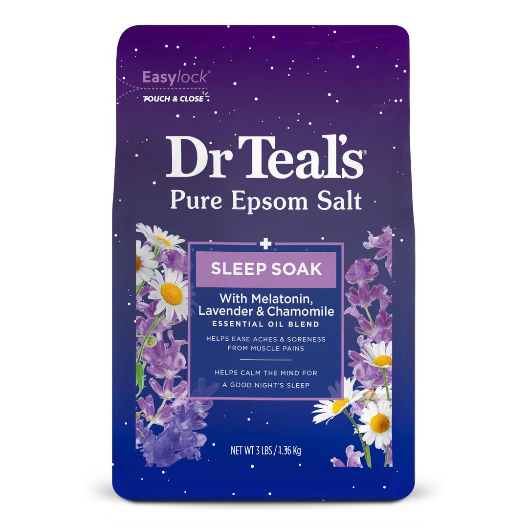 Dr Teal's Epsom Salt Magnesium Soak, Sleep Blend with Melatonin, Lavender & Chamomile Essential Oils, 3 lbs