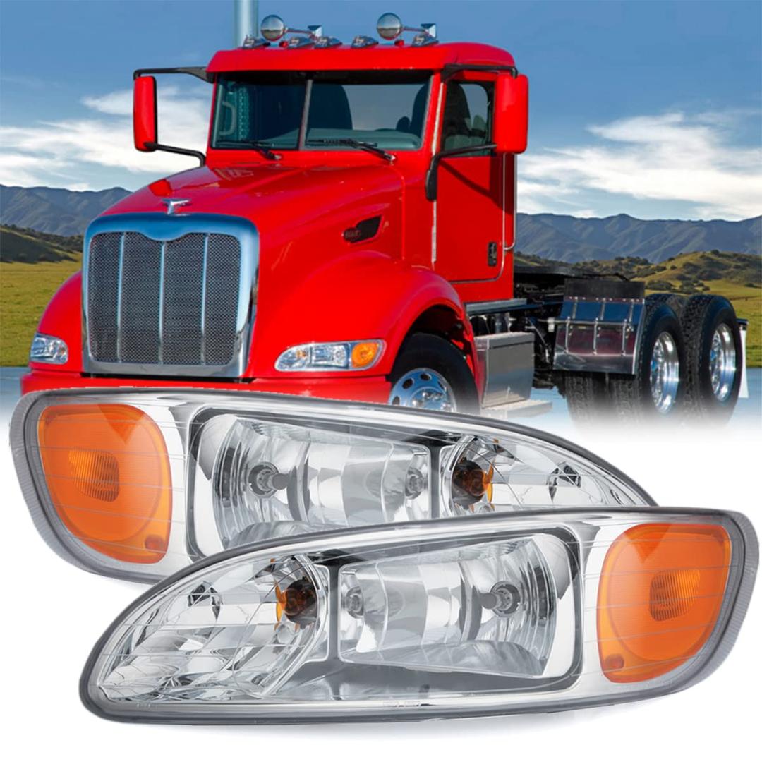 High Soar Headlights for Peterbilt 386, Replacement Headlight with Bulb for Peterbilt 330 335 325 384 337 340 348 382 386 387 Truck, Driver/Left & Passenger/Right Side(Pair)