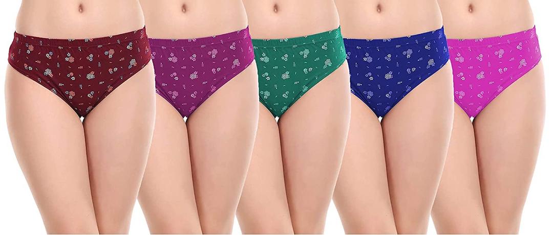 Women Girls Cotton Printed Inner Elastic Full Coverage Mid Waist Hipster Everyday Wearing Panties,Women Panty Combo Pack of 5(Colors & Print May Vary) Size - Large(Large, Multi) Beige