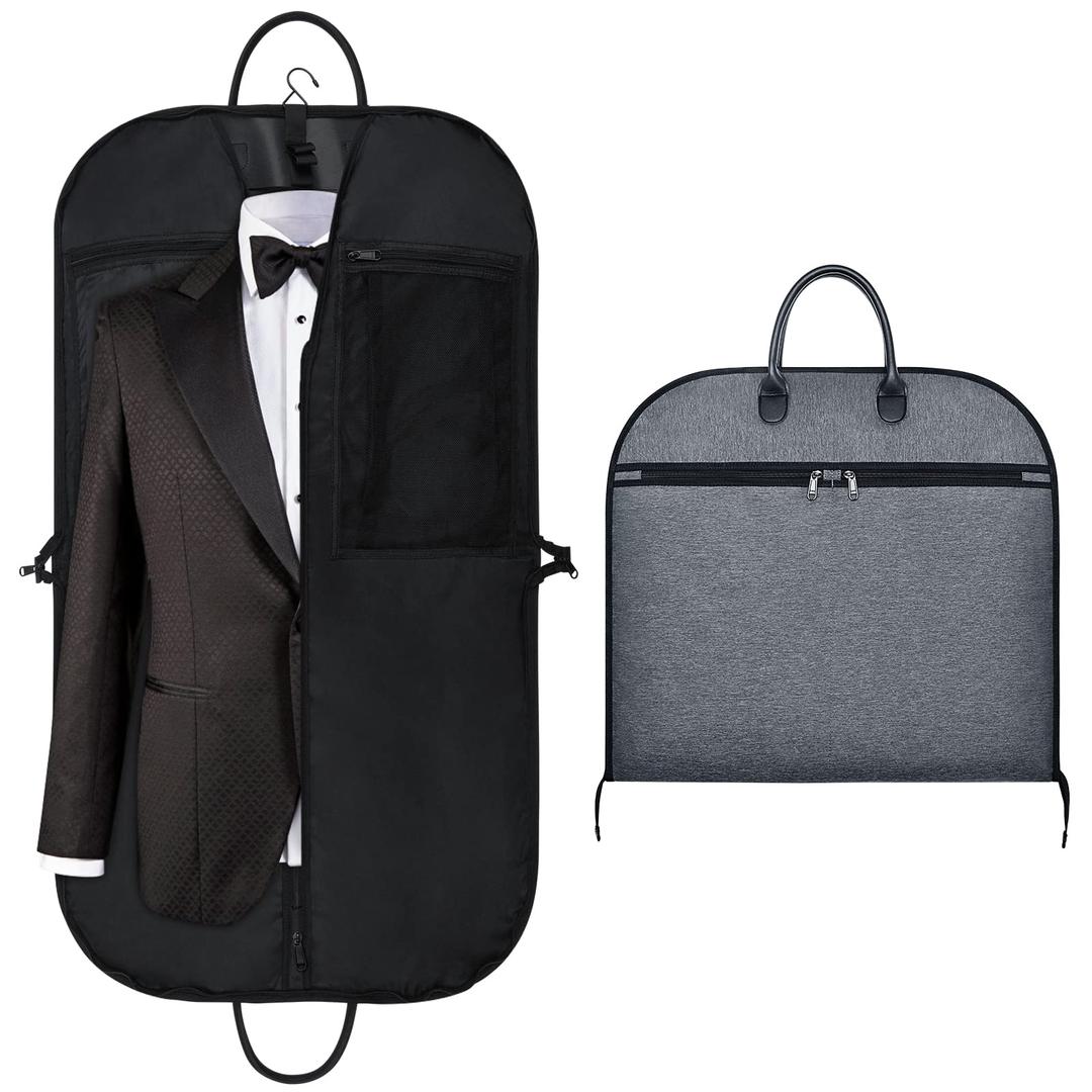 43" Gusseted Travel Garment Bag for Business, Durable Thick Oxford Fabric Travel Suit Bag with 5 Zipper Pockets and 2 Carry Handles, Foldable Garment Bag for hanging clothes, Travel,