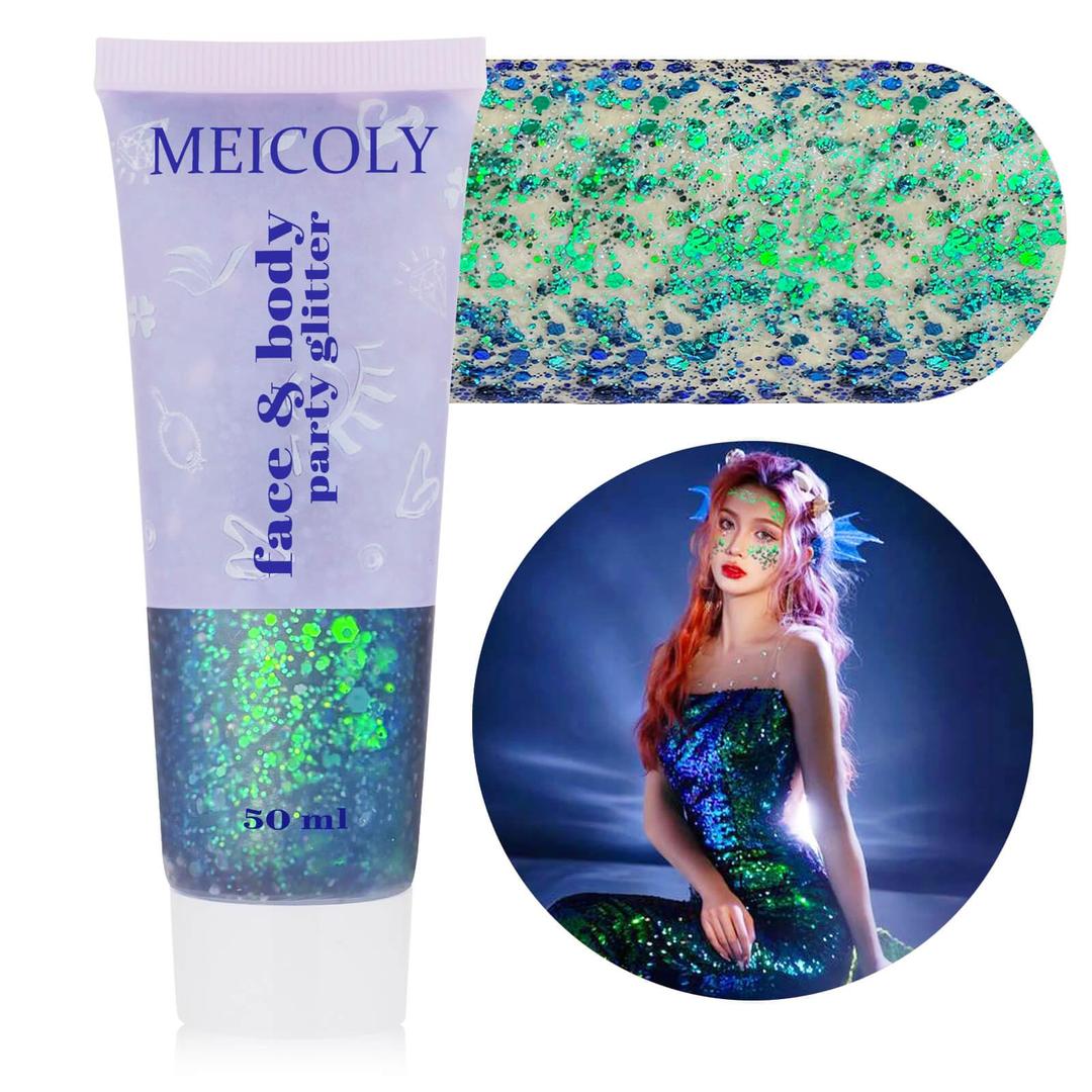 MEICOLY Chameleon Green Body Glitter,St Patricks Day Accessories,Green Face Glitter Gel,Green Glitter Makeup,Color Changing Chunky Glitter Face Paint,Mermaid Glitter Makeup for Face/Body/Hair,50ml