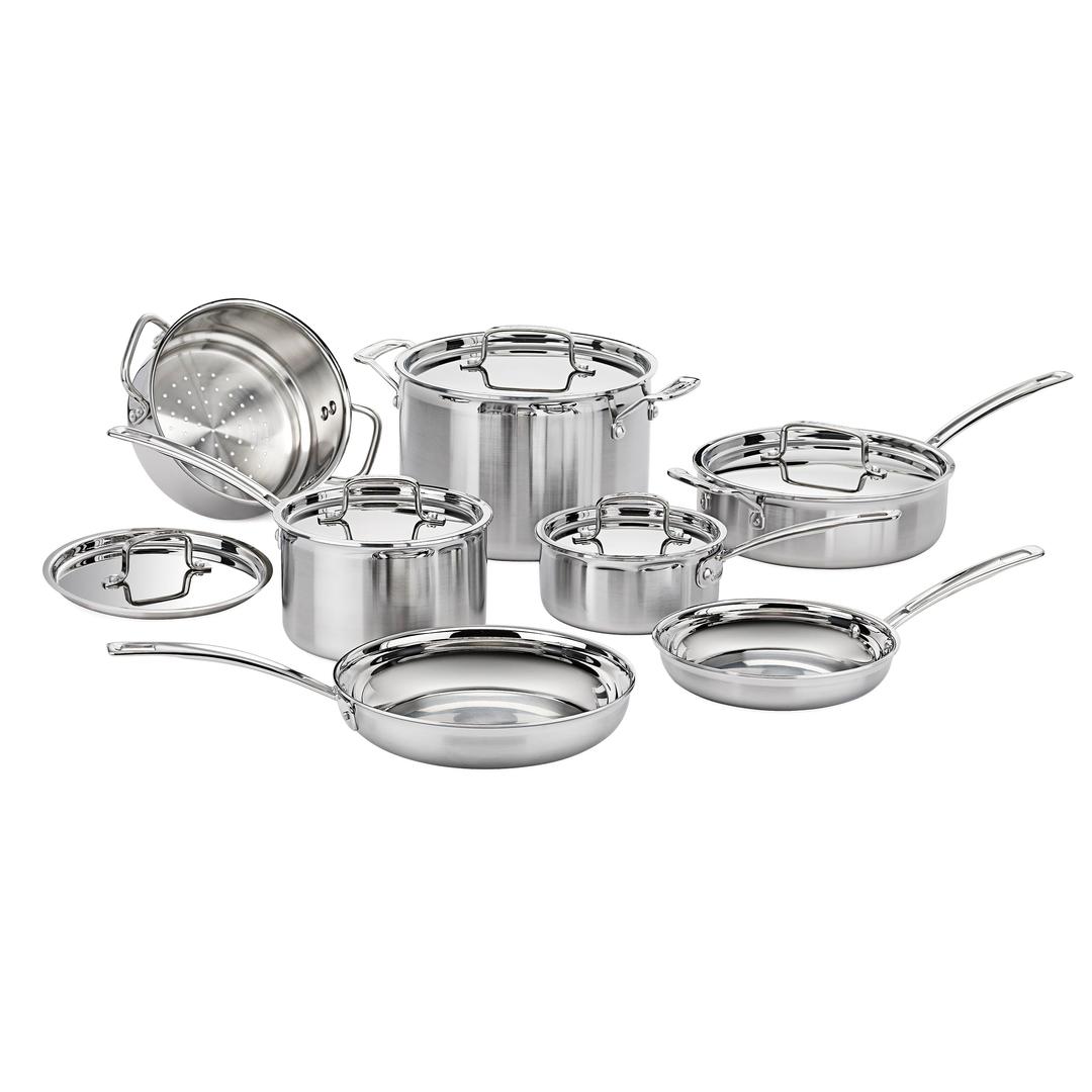 Cuisinart12 Piece Cookware Set, MultiClad Pro Triple Ply, Silver, MCP-12N