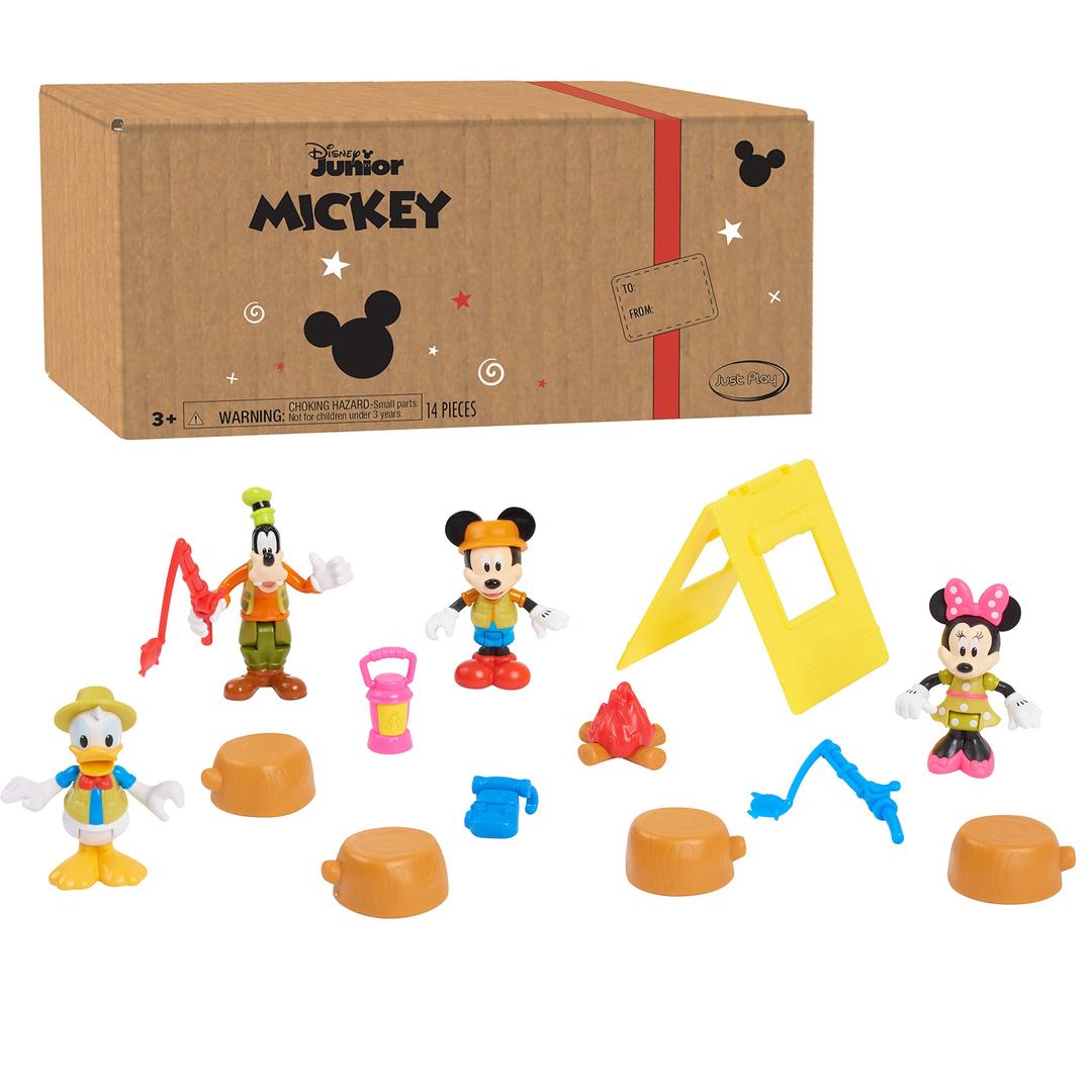 MICKEY MOUSE Just Play Disney Junior Funhouse 14 Piece Camping Figure Set, Preschool Toys, Officially Licensed Kids Toys for Ages 3 Up, Amazon Exclusive