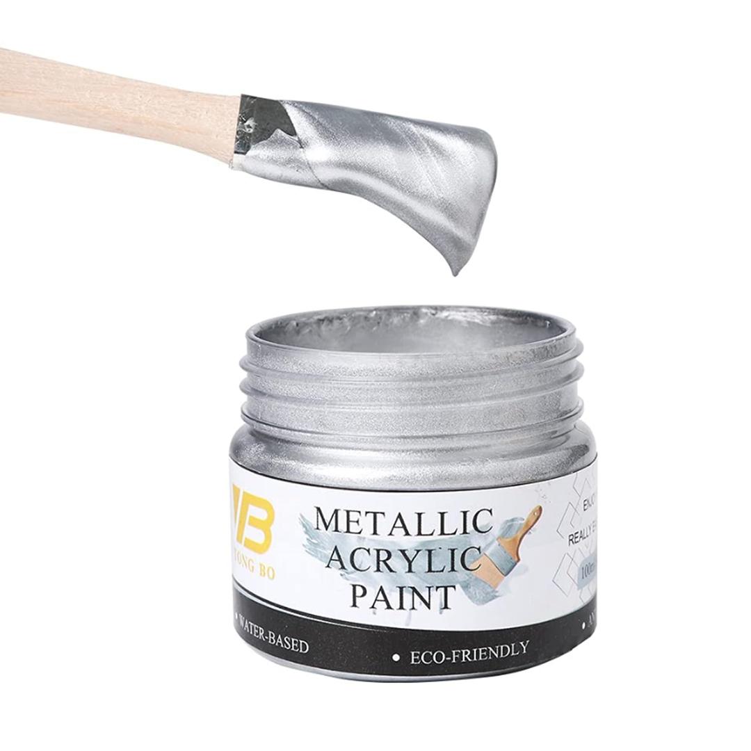 Metallic Silver Acrylic Paint, 100ml Silver Paint, Art Craft Paints for Canvas, Rock, Stone, Wood, Fabric, Art Supplies