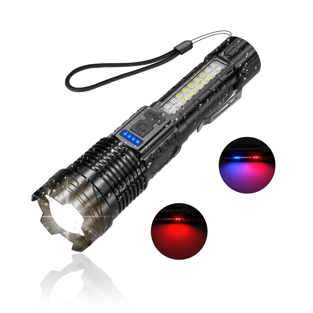 Outdoor Strong Light Flashlight USB Rechargeable 1500 Lumens, Zoomable Beam LED Flash Light with 7 Light Modes and SOS for Emergencies, Home, Camping, Hiking, Pet walking