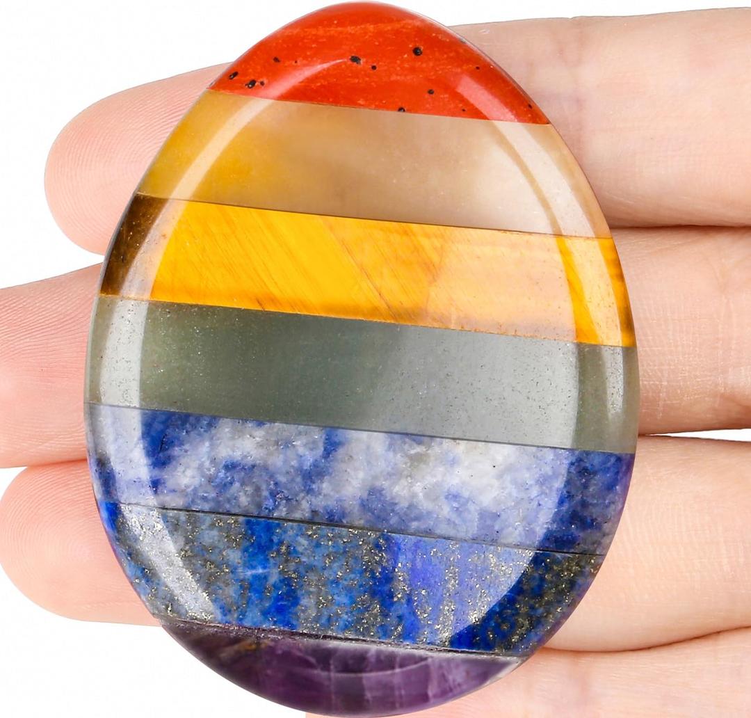 DUQGUHO Healing Crystals Natural 7 Chakra Thumb Worry Stone Crystal Quartz for Anxiety Reiki Meditation Accessories Worry Stone 1.7"