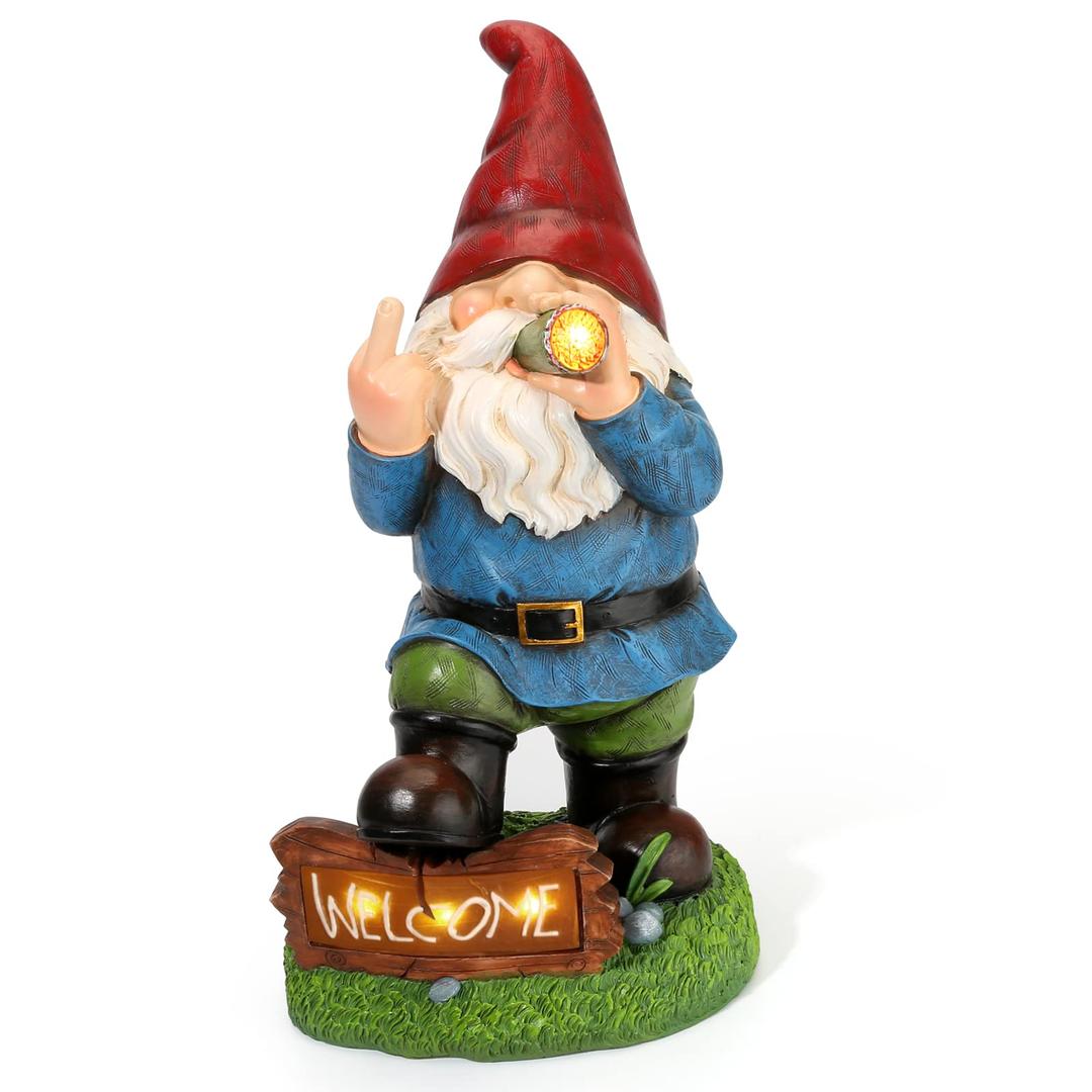 Resin Gnomes Garden Decor, 13.5" Tall Solar Large Inappropriate Funny Gifts Gnome Outdoor Statues for Yard, Patio, Lawn, Outside Naughty Gnome Garden Decorations Gift for Men Women