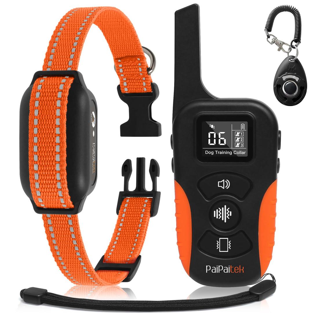 PaiPaitek Dog Vibration Collar with Controller No Shock, 3300ft Waterproof Training Dog Collar Beep and Vibrate Only, Security Lock & Rechargeable Vibrating Collar for Dogs 5-120 lbs - No Prongs