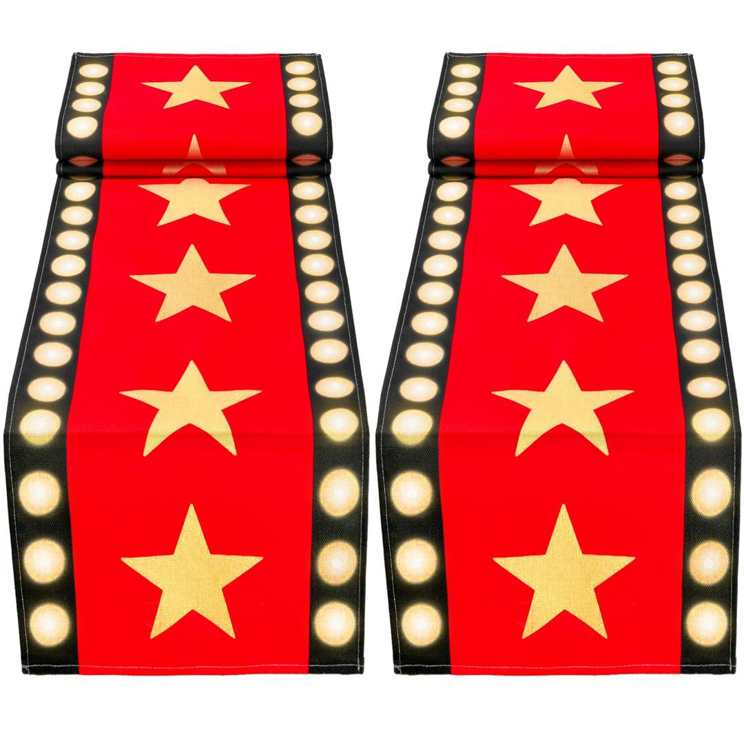 2 Pcs 13 x 72 Inch Movie Night Table Runner, Red Movie Theme with Gold Star Design Movie Night Red Carpet Decoration for Movie Night Birthday Party Supplies(red)