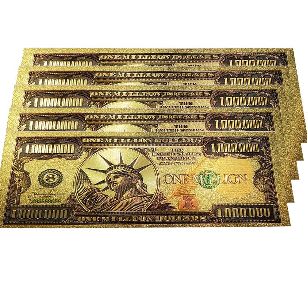 Gold Foil 1 Million Dollar Bill Bookmark, 3 Pack Colored Gold Banknote US Dollar Bill Note One Million 24k Gold Foil Banknotes Wonderful Craft for Collection