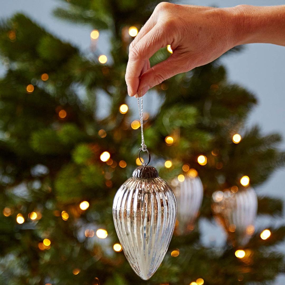 Paper High 3 x Antique Effect Glass Christmas Baubles Tree Decorations - Pack of Three - Hanging Ornaments - Teardrop Bauble (3Pcs/set)