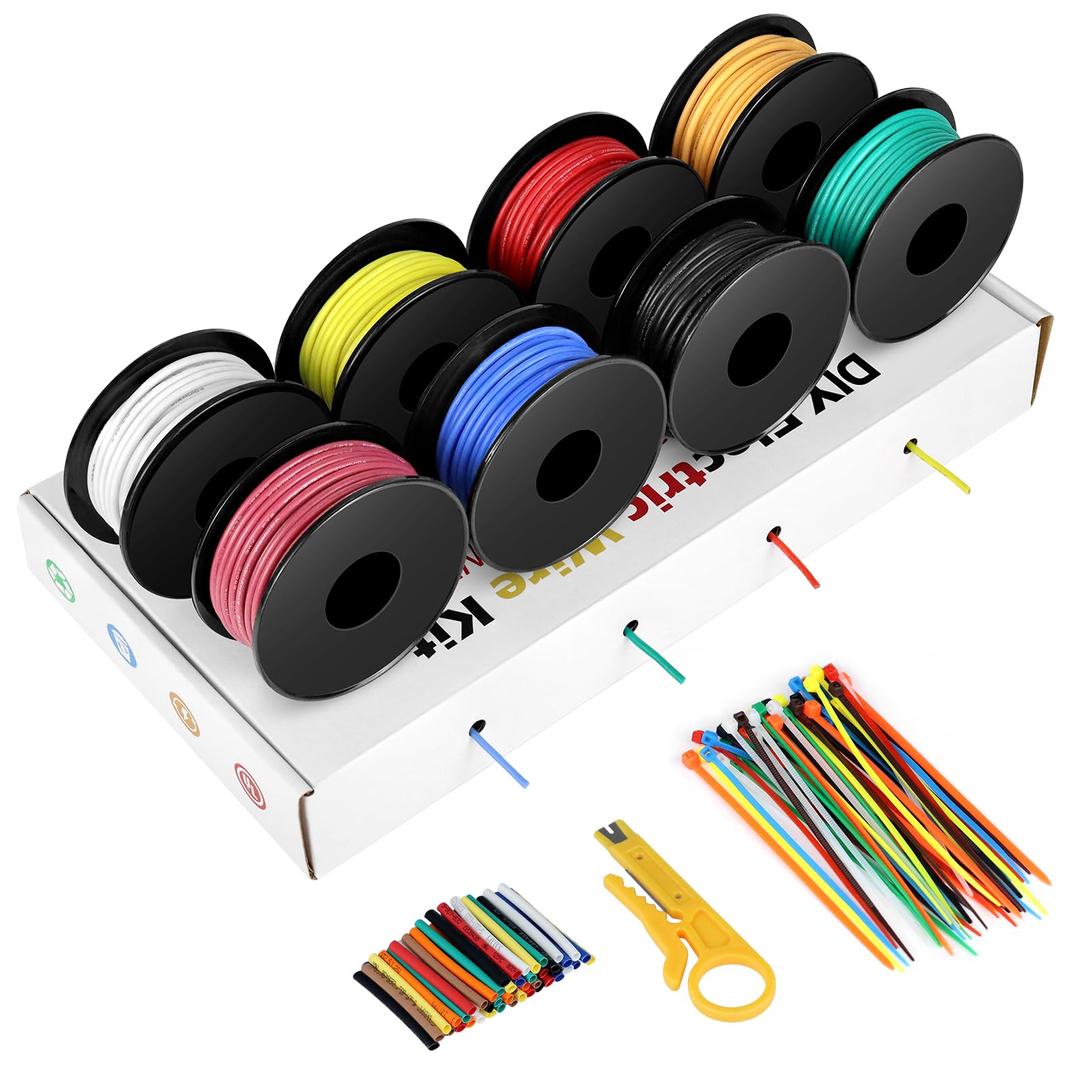 18 Gauge Stranded Wire Kit, 8 Colors Each 30FT 18 AWG Silicone Electrical Wire, Flexible Tinned Copper Hook Up Wire Kit for DIY Electronics, Automotive, Breadboard, Home, Model Car, Power Wiring Kit