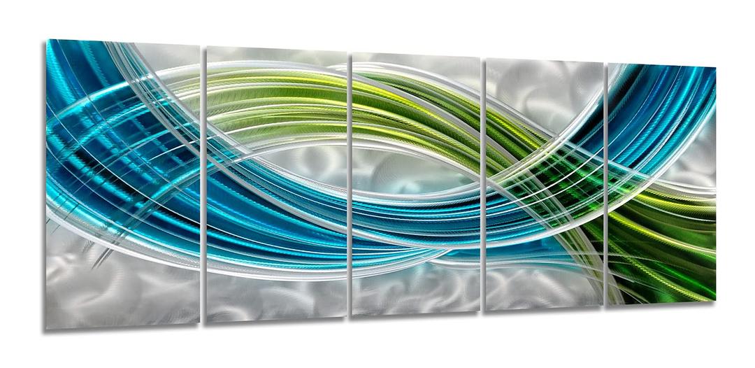 Yihui Arts Abstract Metal Wall Art, Abstract Green Sculpture Decor 3D Wall Art for Modern and Contemporary Decor, 5-Panels 24"x 64" for Indoor and Outdoor Spaces (24Wx64L)