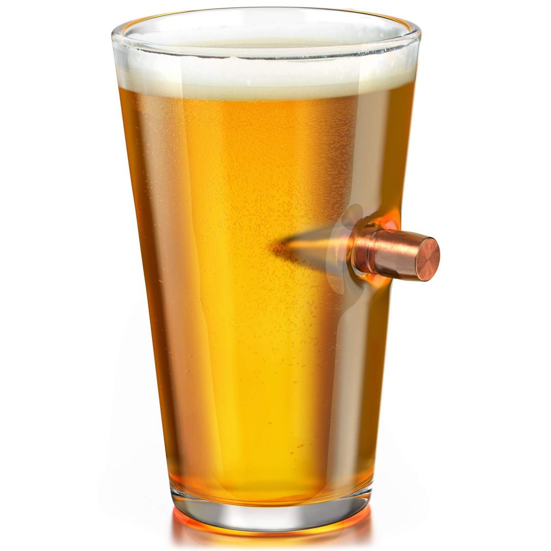 .50 Caliber Real Solid Copper Projectile Hand Blown Pint Glass