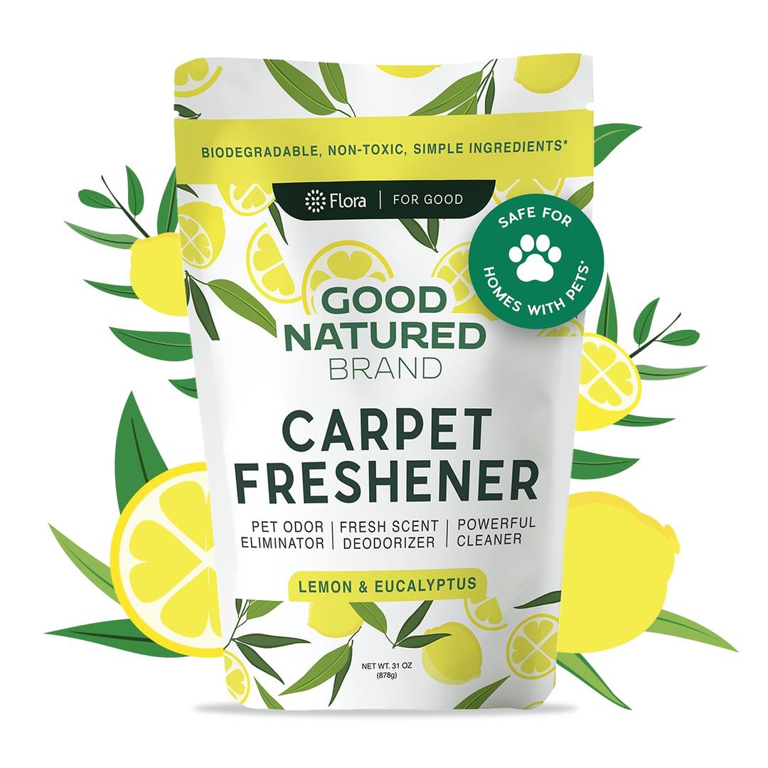 Good Natured BrandCarpet Freshener & Deodorizer Powder | Pet Odor Eliminator for Strong Odor & Pet Urine | Fresh Natural Lemon & Eucalyptus Scent | Biodegradable, Safe for Homes with Pets - 31oz